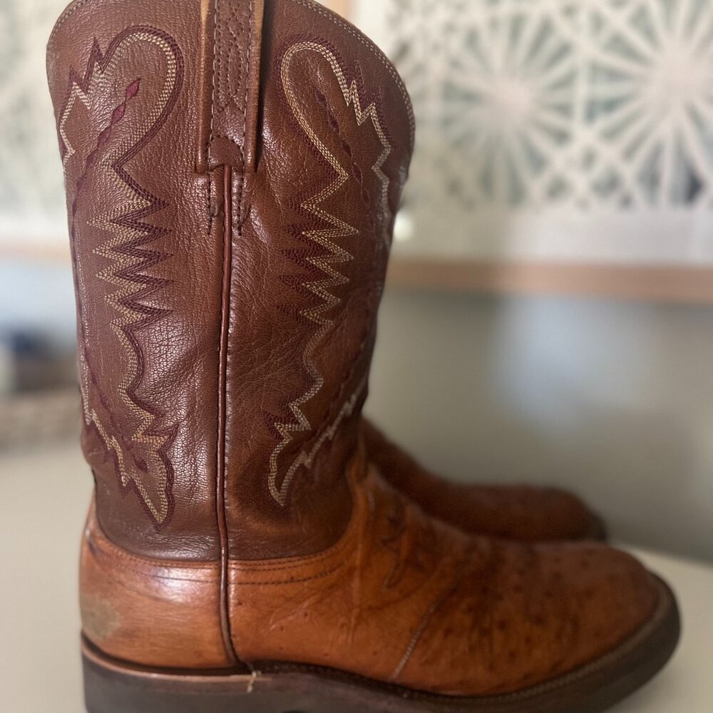 Lucchese Full Quill Ostrich Roper Cowboy Boot Men's Size 9.5